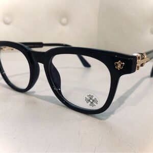 Chrome Hearts Elegant Black Unisex Eyeglass Frames with Gold Accent